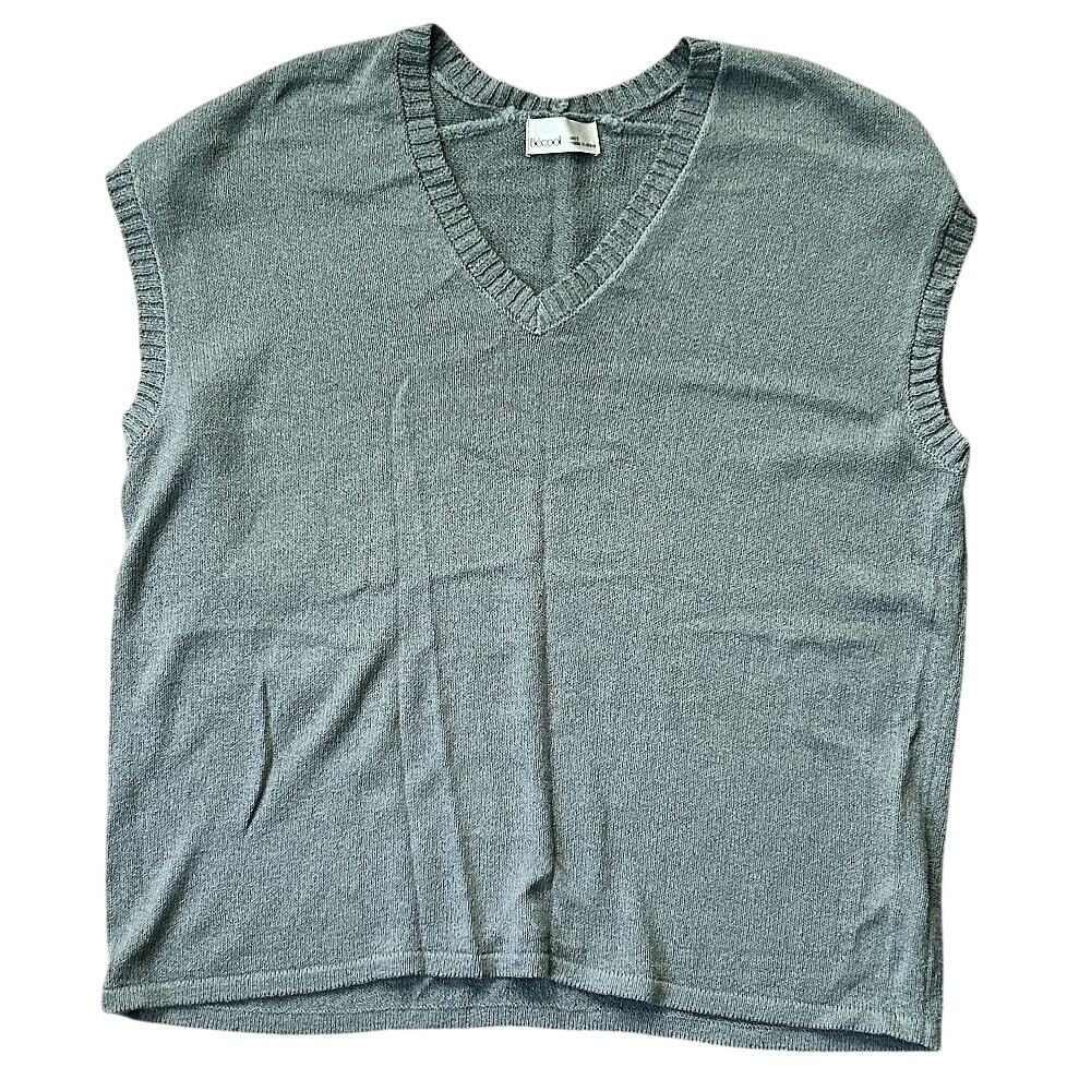 Be Cool Oversized V-Neck Gray Sweater Vest Women's Small